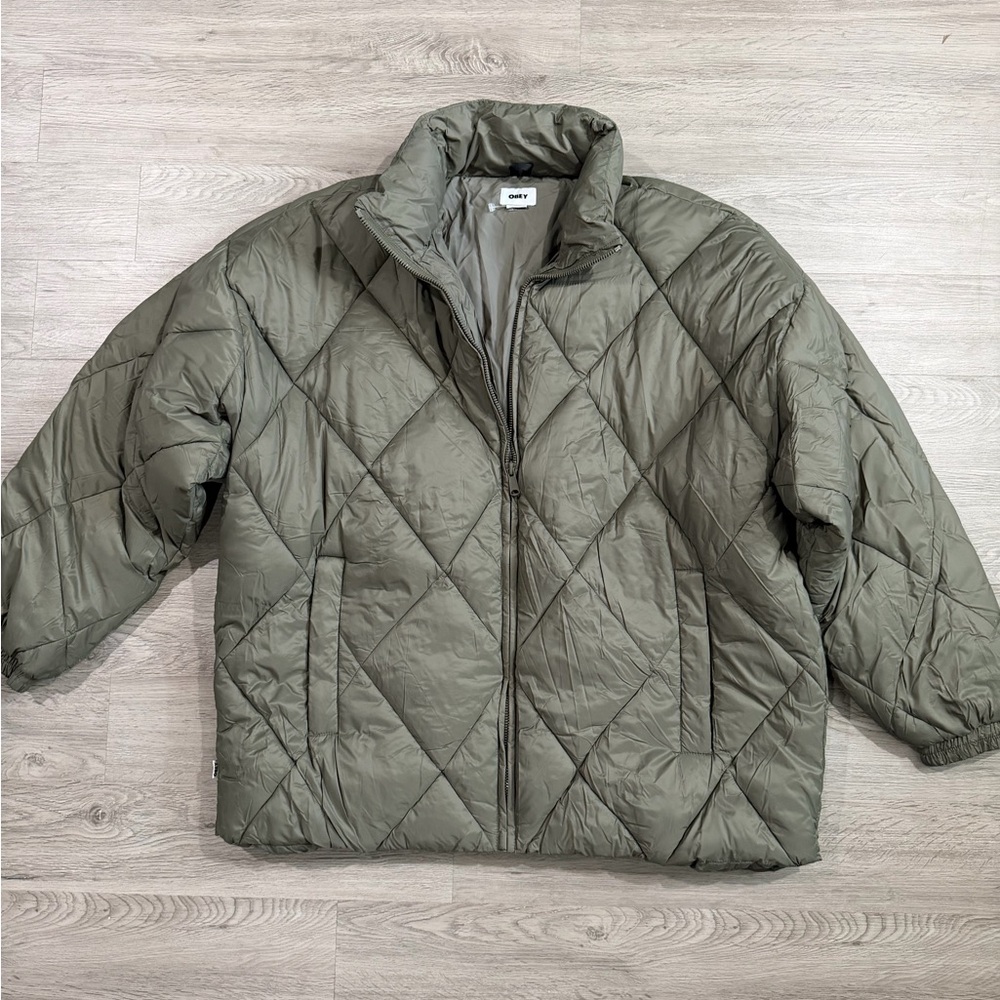 Obey Quilted Puffer Jacket in‎ Olive Green
